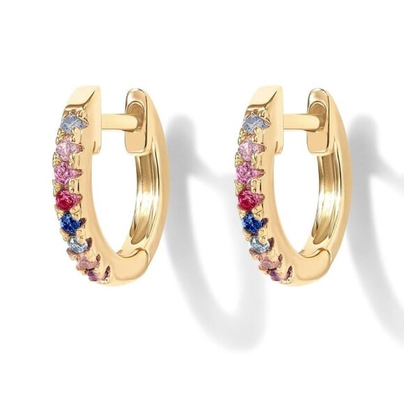 CZ Hoop Huggie Earrings - Picture 3 of 4